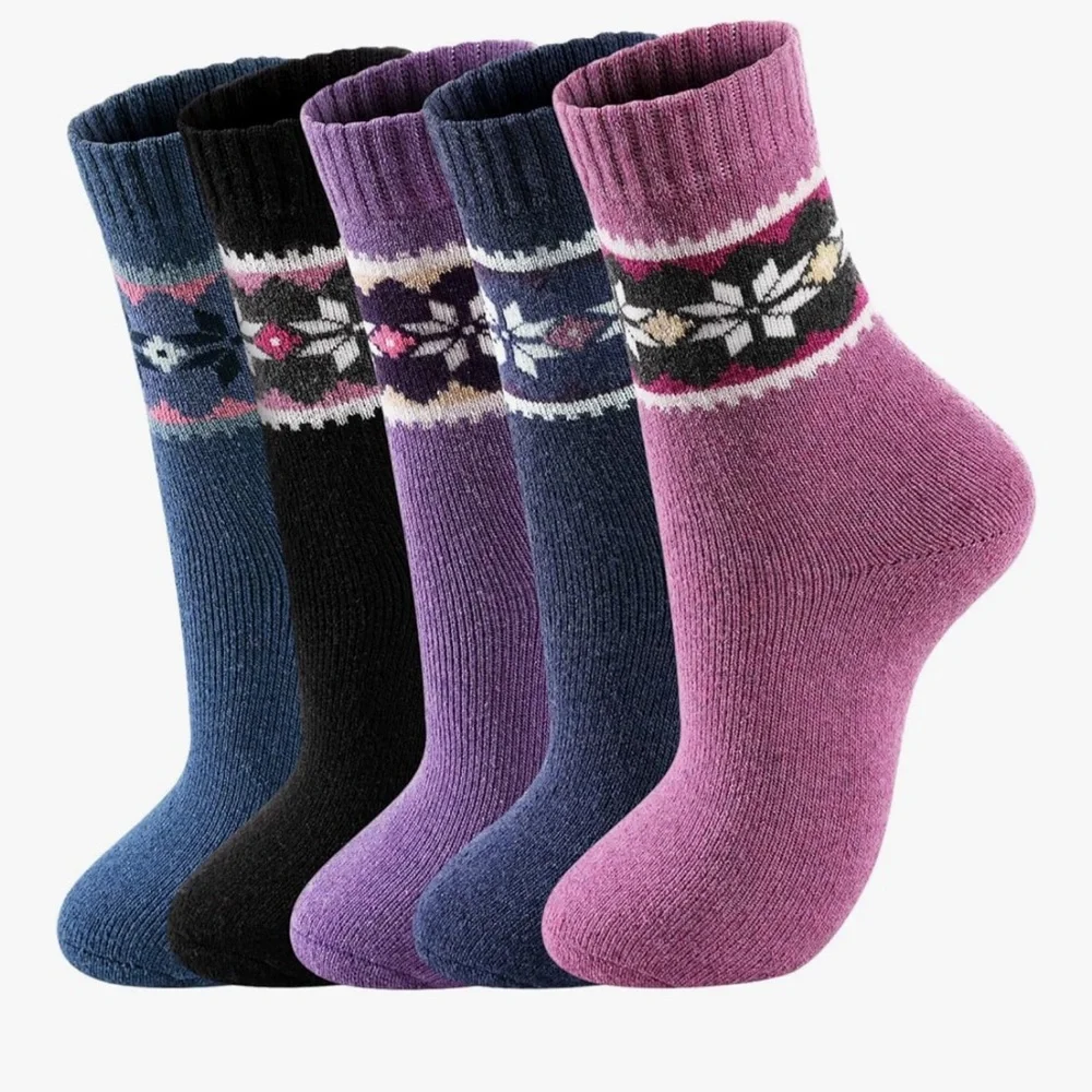🆕 5 Womens Wool Socks Winter Warm Cozy Knit Sock for Women